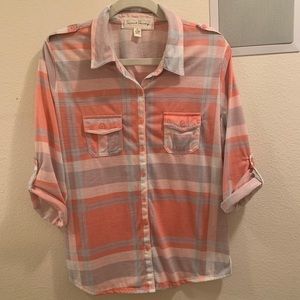 French laundry plaid 3/4 sleeve shirt: XL